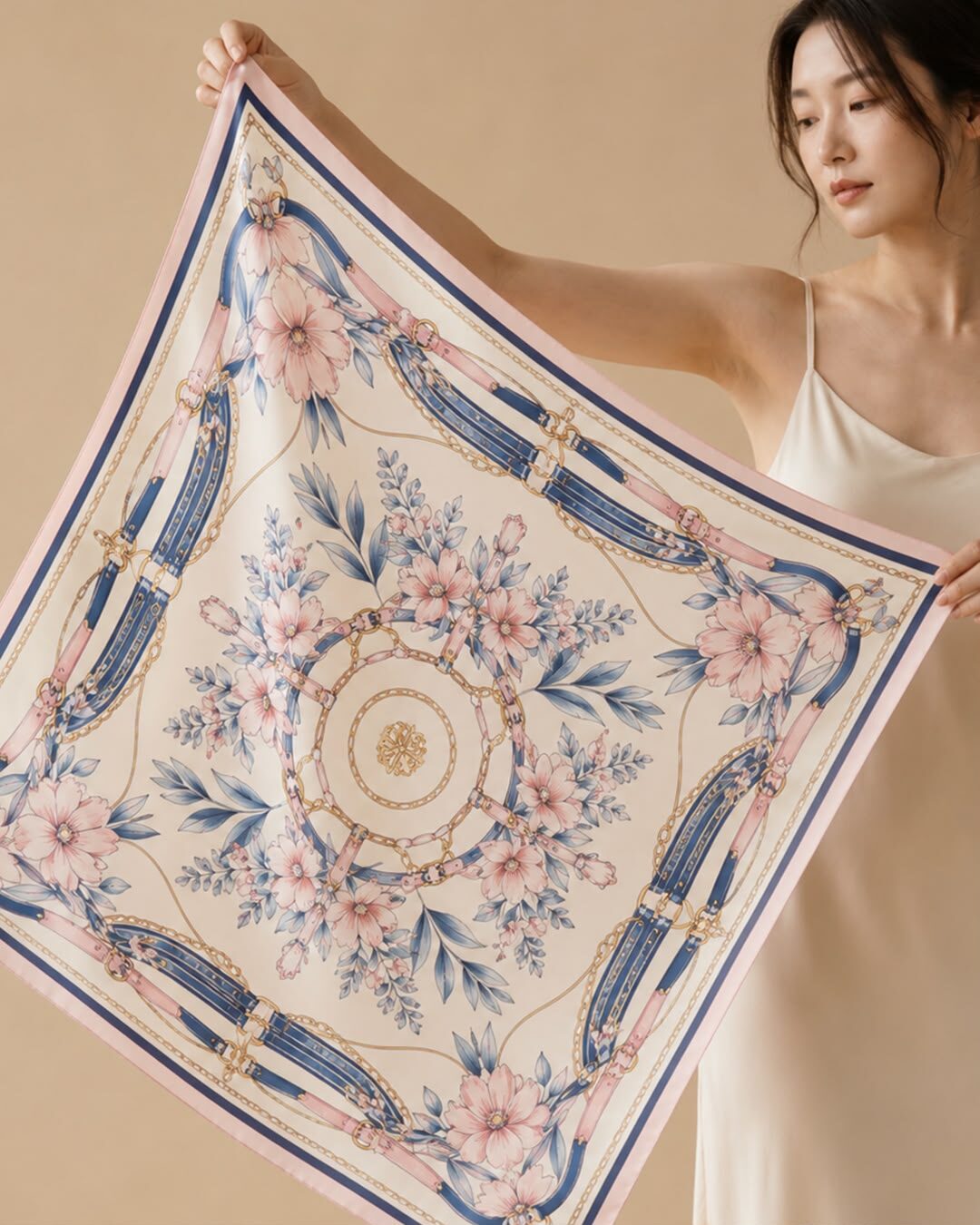 Foulard médaillon tenu déplié